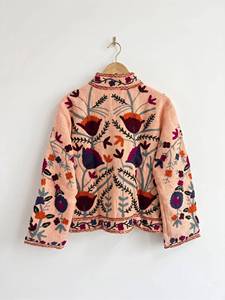Wholesale Handmade Suzani Embroidered <b>Velvet</b> <b>Jacket</b> for <b>Women</b> Bohemian Floral Winter Fashion Outerwear - Product Image 2