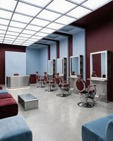 Fauteuil de Barbier Professionnel Moderne Industriel avec Miroir sur Pied et Base en Aluminium pour Salons de Beauté
