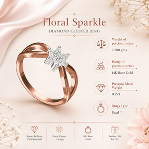 Bague florale avec diamants ronds de 0,15 TCW |   Bague élégante en or rose 14 carats avec motif floral, bijoux fins classiques pour femmes, cadeau d'anniversaire - Product Image 5