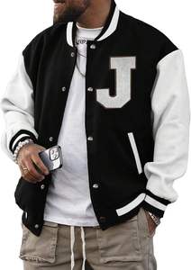 Men's Canvas Varsity <b>Jacket</b> Embroidered Letter <b>Patch</b> Casual Winter Outerwear Stand Collar Regular Fit - Product Image 3