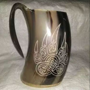 Cuenco Vikingo para Beber - Hecho a Mano y Auténtico Recipiente Medieval para Cerveza, Cerveza Artesanal y Agua - Regalo para Fiestas y Hombres, Cuerno Natural - Product Image 1