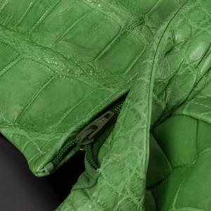 Chaqueta de Cuero con Estampado de Cocodrilo Verde para Hombre, Cuello Alto, Cierre de Cremallera, Resistente al Viento, Ecológica, Transpirable, para Motociclistas, Invierno - Product Image 5
