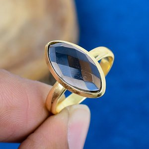 Natural Smokey Quartz Gemstone Marquise Shape <b>Ring</b> 18k <b>Gold</b> Micron Over 925 Sterling Silver - Product Image 1