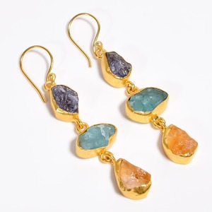 Brass Gemstone <b>Earring</b> Jewelry,Three Stone Neon Apatite, Blue Kyanite, Citrine Gemstone <b>Earring</b> Jewelry, 18k Gold Plated Jewelry - Product Image 6