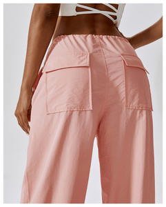 Pantalones Cargo Marrones para Mujer, Cintura Alta, Cordón Ajustable, Corte Holgado, Largos, Color Sólido, 100% Poliéster, Estilo Casual Otoñal - Product Image 4