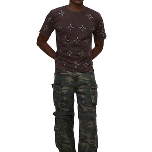 2026 Top Quality Men's shirts Custom Rhinestone <b>Star</b> Oversized Cotton T Shirts Streetwear Sparkly <b>Design</b> Bulk OEM Supplier - Product Image 1