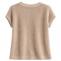 Haut tricoté à manches courtes pour femme, avec épaules dégagées, texturé, d'été, décontracté, coupe ample, respirant, pull tendance