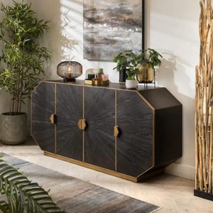 Buffet en bois massif classique avec étagères et tiroirs pour maisons modernes – Meuble de rangement de qualité export - Product Image 3