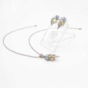 Ensemble pendentif et boucles d'oreilles en argent sterling 925 avec citrine naturelle et topaze bleue, plaqué rhodium, bijoux fins OEM ODM - Product Image 3
