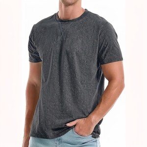 Camiseta para Hombre Gris Oscuro Lavado, Estilo Vintage Desgastado, Algodón, Corte Ajustado, Urbana, Streetwear, Lavado Ácido, Casual, Personalizada, OEM, ODM - Product Image 2
