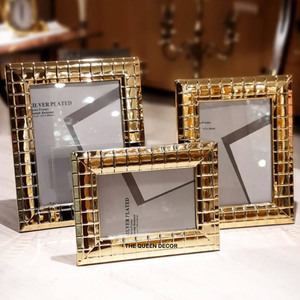 Modern Classic Aluminum Metal Glossy <b>Gold</b> Finish Decorative Photo <b>Frame</b> Resin Gemstones Portable Feature - Product Image 3