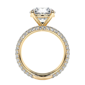 Solitaire Diamond <b>Ring</b> with Matching Triple Row Pave Diamond Engagement <b>Ring</b> Semi <b>Dome</b> Custom <b>Ring</b> in Yellow 10k 14k 18k Gold - Product Image 4