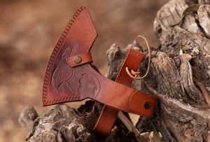 Handmade <b>Axe</b> Carbon Steel Blade Wood <b>Handle</b> With Leather Sheath Outdoor Knife - Product Image 6
