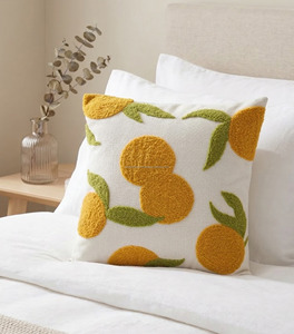 Lemon Garden Tufted Pillow <b>Cover</b> 45x45 Botanical Textured Durable Indian Tufted Cushion Case Fresh Summer Home Decor Accent - Product Image 1