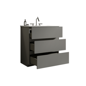 Tia - Mueble de Baño Moderno Gris de 30 Pulgadas con Lavabo, 3 Orificios para Grifo y Gran Espacio de Almacenamiento, Mueble Independiente - Product Image 4