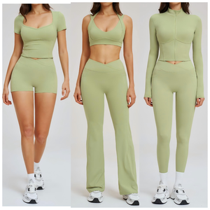 Conjunto de Pantalones de Yoga Blancos de Cintura Alta, Sin Costuras, Transpirables, con Espalda Descubierta, Sujetador Deportivo, Elástico en 4 Direcciones, 100% Poliéster, 3 Piezas, Largo Completo - Product Image 4