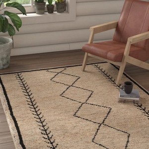 Alfombra Geométrica de Yute Rectangular Estilo Bohemio, Tejido Plano de Pelo Corto para Sala de Estar, Antideslizante y de Fácil Limpieza - Product Image 6