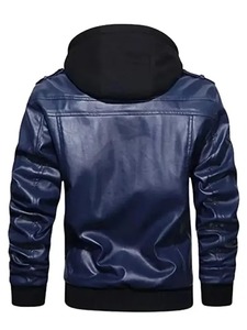 เสื้อแจ็คเก็ตบอมเบอร์มีฮู้ดสีน้ำเงินสำหรับผู้ชาย - Product Image 2