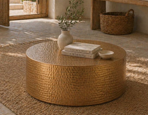 Mesa de Centro Redonda Moderna con Diseño de Tambor Martillado, Mueble Decorativo para Sala de Estar, Salón, Hotel, Venta al por Mayor - Product Image 2