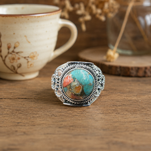 925 Sterling Silver Oyster Turquoise Gemstone <b>Rings</b> Handmade Vintage Boho Artisan <b>Cocktail</b> <b>Ring</b> Rose <b>Gold</b> Plated - Product Image 3