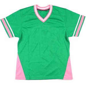 Camiseta de Béisbol Personalizada Universitaria Verde y Rosa con Cuello en V, Manga Corta, Unisex para Adultos, Ropa Deportiva de Poliéster que Absorbe la Humedad - Product Image 1