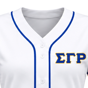 Maillot de baseball personnalisé Sigma Gamma Rho pour femme, chemise de sport boutonnée de sororité grecque, lettres brodées, vêtements décontractés en gros - Product Image 3