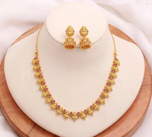 Goddess Lakshmi <b>Ruby</b> Bezel Setting <b>Necklace</b> Set 22K Gold Plated Engagement Anniversary South Indian Temple Jewelry Vintage - Product Image 1