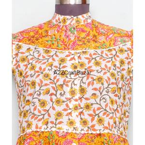 Vestido Maxi de Algodón Hecho a Mano, Transpirable, Casual, con Estampado Floral Vintage, Cuello Redondo, Corte Holgado, Mangas Cortas con Vuelo, Cintura Natural, para Uso Diario - Product Image 2