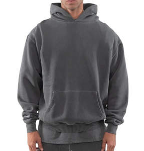 <b>Men's</b> Gray Hooded <b>Sweatshirt</b> Loose Fit Woven Eco-Friendly 180g Casual Solid Color Spring Wear - Product Image 3