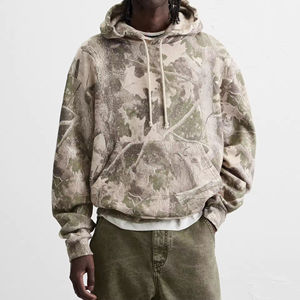 Sweat à capuche camouflage pour homme, style streetwear, personnalisable, uni, brossé, avec capuche réglable et bordure côtelée, motif camouflage feuilles - Product Image 1