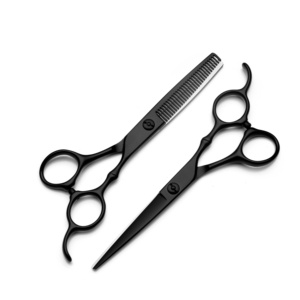 Tijeras profesionales de corte de pelo de acero inoxidable con recubrimiento de polvo negro de 6 pulgadas con etiqueta personalizada para barberos - Product Image 2
