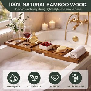 Bamboo Bathtub <b>Caddy</b> <b>Tray</b> Expanding <b>Bath</b> Board Organizer Wine Glass Tablet Holder For Luxury Spa Bathroom Decor Wholesale - Product Image 5
