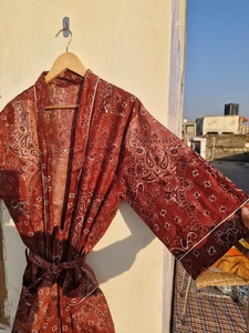 Robe Kimono Femme Marron Coton Paisley Légère Style Bohème Peignoir de Bain Kimono d'Été Cache-Maillot de Plage Vêtement d'Intérieur - Product Image 5
