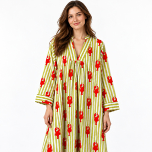 Women V Neck Striped Lobster Print Maxi <b>Dress</b> Three Quarter Sleeve <b>Loose</b> A Line Casual Summer <b>Dress</b> - Product Image 5