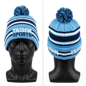 Bonnet de rugby pour homme en acrylique 320 GSM, motif argyle vert, avec pompon et revers, logo brodé personnalisé - Product Image 3