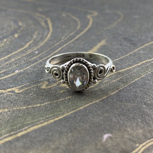 Elegant and Lightweight 3.1 Grams <b>Crystal</b> <b>Ring</b> Dainty Gemstone Bezel Setting Vintage Style - Product Image 1