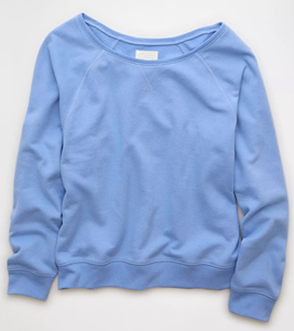 Sweat-shirt décontracté pour femme, bleu clair, à épaules tombantes, manches longues, en tissu éponge respirant, coupe régulière, couleur unie, sexy, pour club, automne - Product Image 3