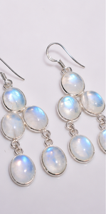 Rainbow Moonstone <b>Dangle</b> <b>Earrings</b> 925 Sterling <b>Silver</b> <b>Earrings</b>, Boho Moonstone Chandelier <b>Earrings</b>, Handmade Gemstone Drop Earri - Product Image 2