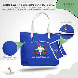 Sac fourre-tout personnalisé avec logo Eastern Star bleu, fermeture éclair imperméable |   Broderie maçonnique, vêtements et accessoires de régalia unisexes en provenance du Pakistan - Product Image 4
