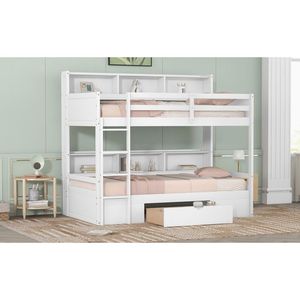 Letto a Castello Singolo Bianco con Scaffali Integrati e Cassetto Portaoggetti, con Funzionalità di Stoccaggio per i Bambini sul Letto Superiore e Inferiore - Product Image 4