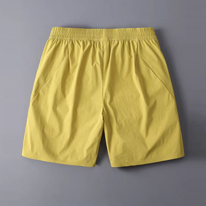 <b>Men's</b> Solid <b>Yellow</b> Polyester Bermuda <b>Shorts</b> Elastic Waist Quick Dry Casual Style - Product Image 5