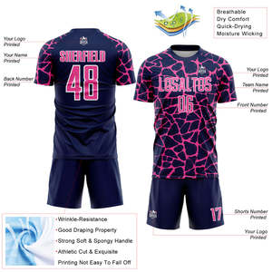 Conjunto de Uniforme de Fútbol Azul y Rosa al por Mayor, Transpirable, de Poliéster, Uniforme de Equipo de Secado Rápido, Suministro Directo de Fábrica, OEM al por Mayor - Product Image 3