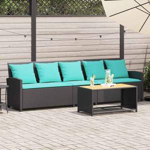 5 Seater <b>Black</b> Poly Rattan Patio <b>Sofa</b> With Cushions Outdoor <b>Garden</b> <b>Sofa</b> Set Contemporary Design - Product Image 1