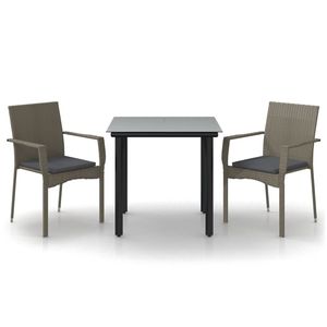 Set da Pranzo da Giardino in Rattan Grigio per 2 Persone, Resistente alle Intemperie, Design Contemporaneo con Struttura in Metallo - Product Image 2