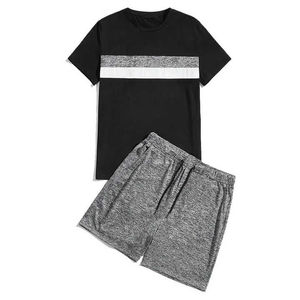 Men Casual Shorts Sets Short Sleeve Cotton T-Shirt Shorts <b>Plain</b> <b>Tracksuit</b> Set Menswear 2 Piece Sets - Product Image 1