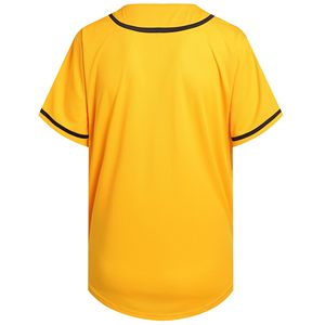 เสื้อเบสบอลผ้าโพลีเอสเตอร์ตาข่ายสีมัสตาร์ดทอง เสื้อซ้อมกีฬาติดกระดุม สไตล์ฮิปฮอป สตรีทแวร์ ชุดยูนิฟอร์ม แต่งขอบตัดสี - Product Image 2