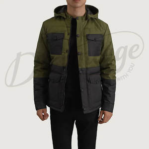 Veste matelassée personnalisée pour homme, vert olive contrastant, multi-poches, à capuche, parka d'hiver, chaude, matelassée, utilitaire, cargo, pour l'extérieur - Product Image 1