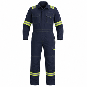 Navy Blue Lime Yellow Reflective Hi Visibility Industrial Work Coverall Heavy Duty Spandex <b>Waterproof</b> <b>Overall</b> Utility Pockets - Product Image 1
