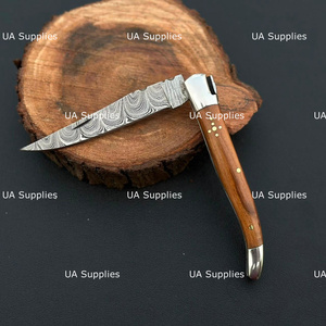 Luxury French Style Damascus Steel Laguiole Hunting Folding Knife Olive Wood Handle Industrial Grade Pocket Knife Handmade - Product Image 3