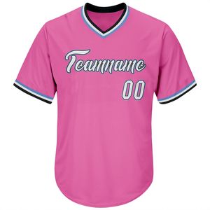 Camiseta de Béisbol Personalizada con Cuello en V Rosa para Hombre, Manga Corta, Nombre del Equipo Sublimado, Ropa Deportiva de Poliéster que Absorbe la Humedad - Product Image 2